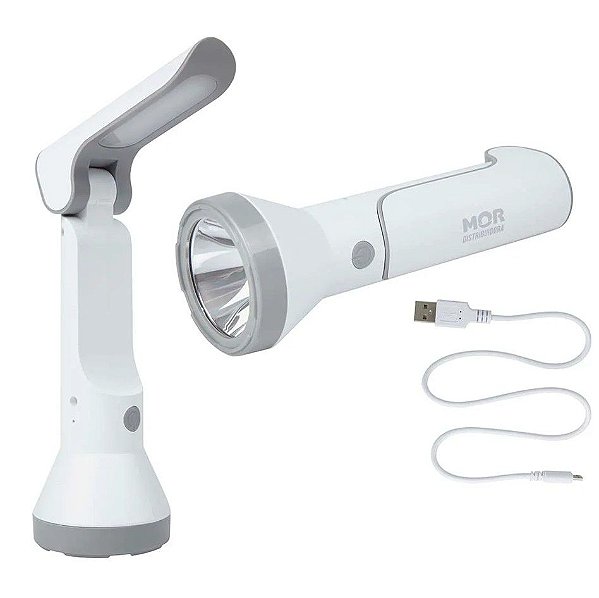 Lanterna Luminária 140 Lumens Recarregável Branca Led Bivolt - Mor