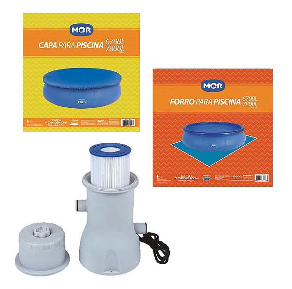 Kit Filtro 3600 L/h + Capa + Forro Para Piscina Splash Fun 6700 E 7800 Litros  - Mor
