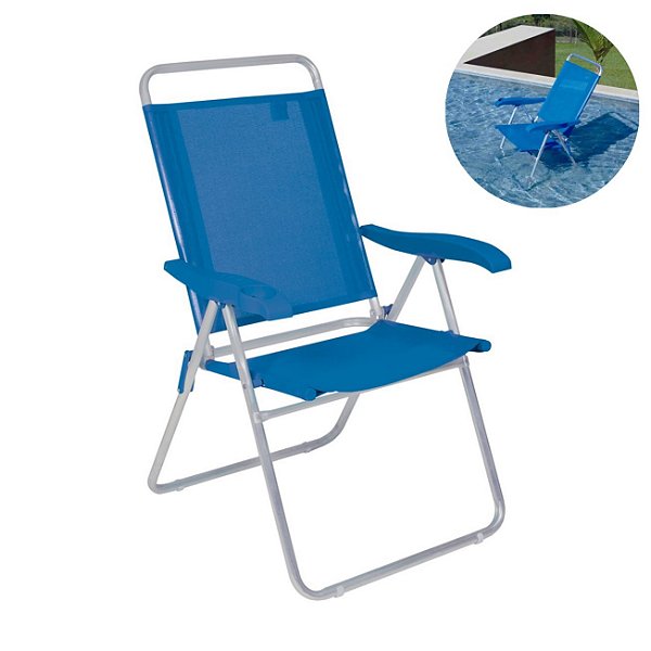 Cadeira Alta Boreal Reclinável 4 Posições Alumínio Suporta 110 Kg - Mor - Azul Claro
