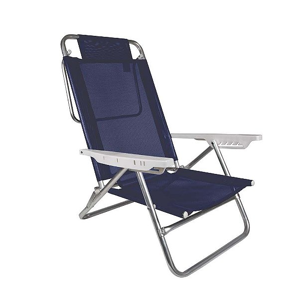Cadeira Reclinável Summer 6 Posições Alumínio Praia Camping - Mor - Azul Marinho