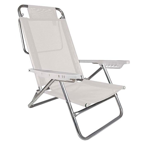 Cadeira Reclinável Summer 6 Posições Alumínio Praia Camping - Mor - Branco