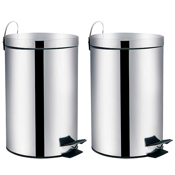 Kit 2 Lixeira Aço Inox 5 litros Cesto De Lixo Com Pedal Balde Cozinha Banheiro Agata - Mor