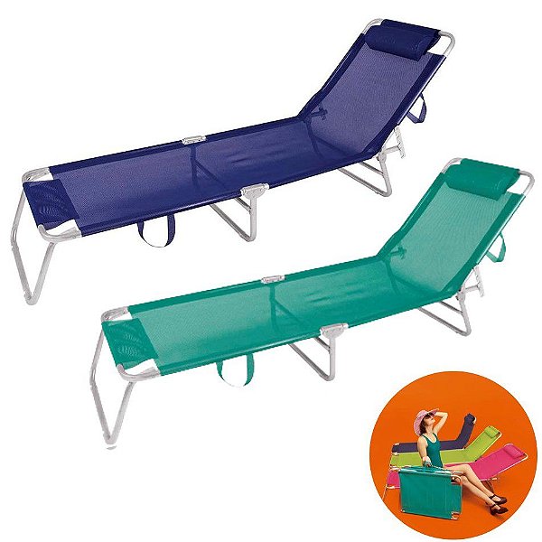 Kit 2 Cadeira Espreguiçadeira Alumínio Para Piscina Praia 4 Posições - Mor - Azul Marinho-Turquesa