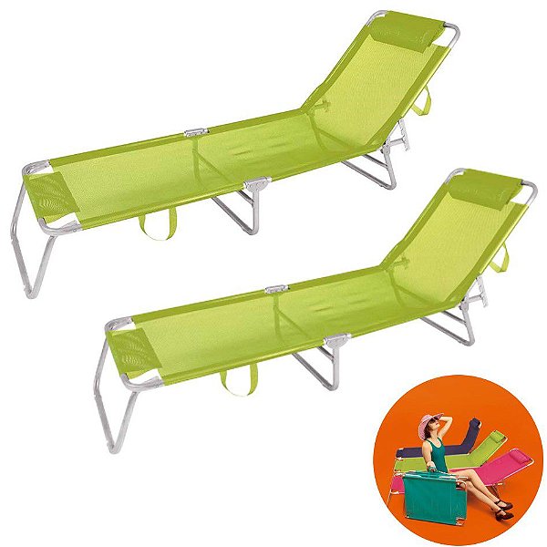 Kit 2 Cadeira Espreguiçadeira Alumínio Para Piscina Praia 4 Posições - Mor - Verde-limão