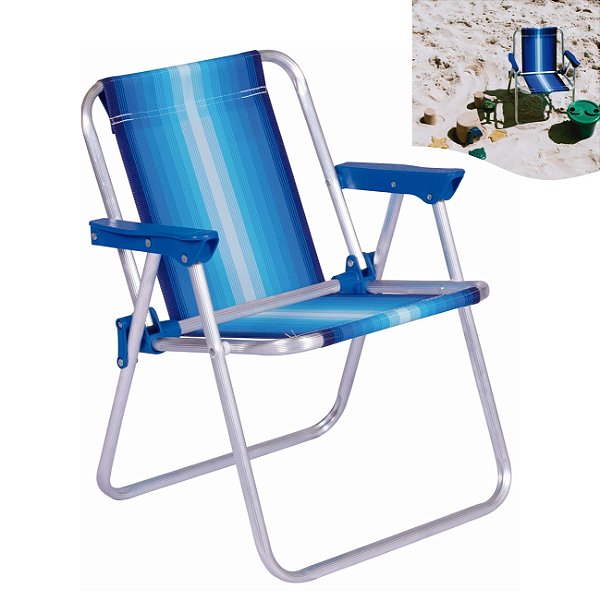 Cadeira Infantil Alta Alumínio Praia Camping - Mor - Azul