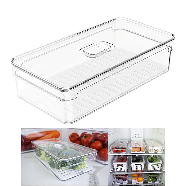 Organizador Porta Mantimento 2,8L C/ Tampa Geladeira Fruta Verdura Clear Fresh - OF 200 Ou