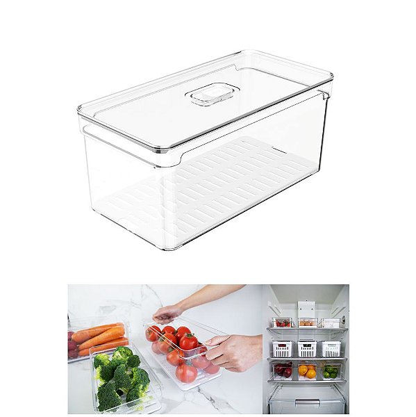 Organizador Porta Mantimento 5 L C/ Tampa Geladeira Fruta Verdura Clear Fresh - OF 300 Ou