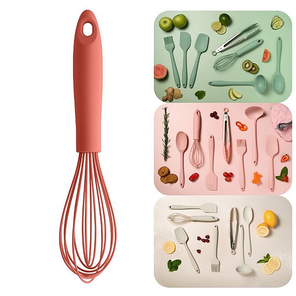 Batedor Manual Culinário Silicone Confeitar Utensilio De Cozinha - BM 100 Ou - Terracota