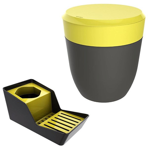 Kit Organizador De Pia Porta Detergente + Lixeira 2,5 Litros Cozinha - Crippa - Amarelo