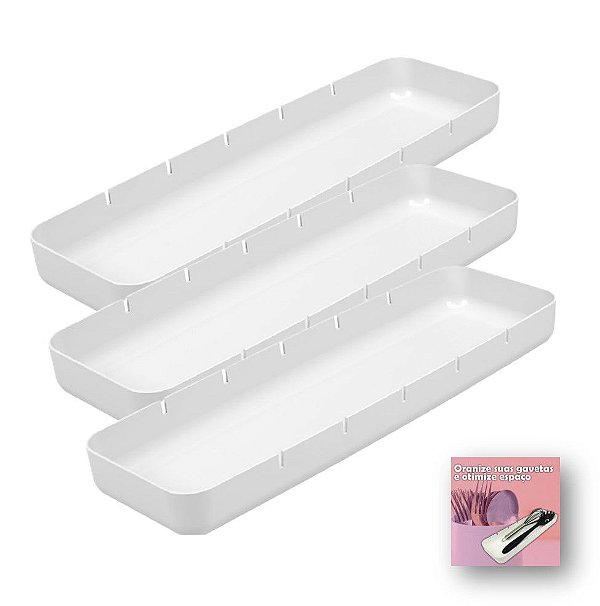 Kit 3 Organizador Gavetas Plástico Objetos Talheres Cozinha Quarto Perfect Maxi - Coza