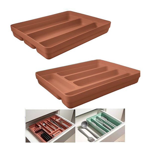 Kit 2 Organizador Gaveta Divisor Talheres Porta Utensílios Cozinha Logic - Ou - Terracota