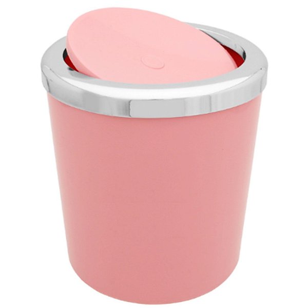 Lixeira 5 Litros Para Banheiro Cozinha Com Tampa Basculante Metalizada Cromada Plástica - AMZ - Rosa
