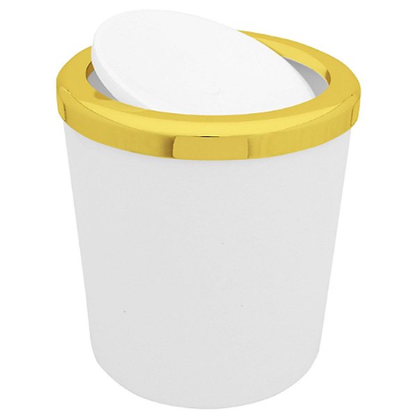 Lixeira 5 Litros Para Cozinha Banheiro Com Tampa Basculante Metalizada Dourado Plástica - AMZ - Branco