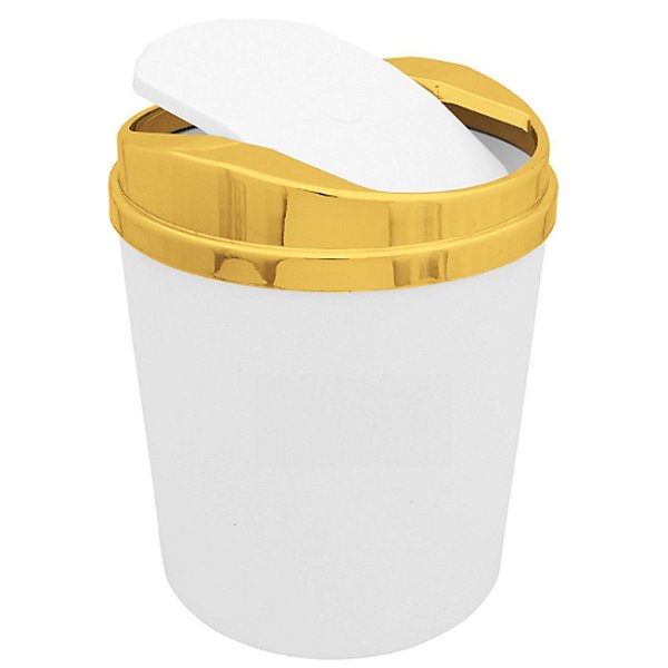 Lixeira 5 Litros Dourada Branco Para Cozinha Banheiro Com Tampa Basculante Metalizada Plástica - AMZ - Branco
