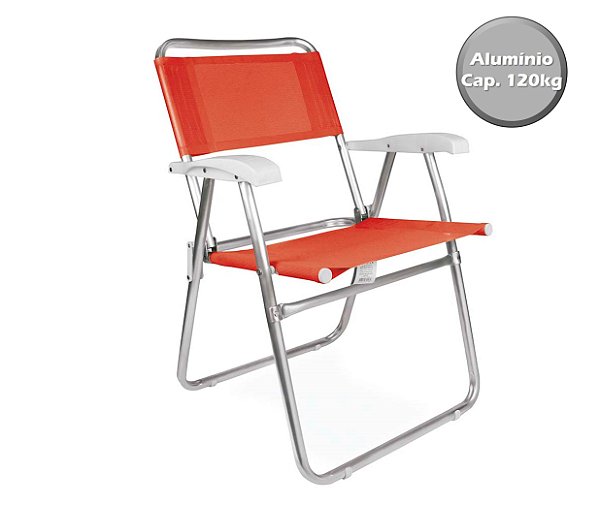 Cadeira Alumínio  Praia Camping Piscina Jardim Fashion - 2116 Mor - Laranja
