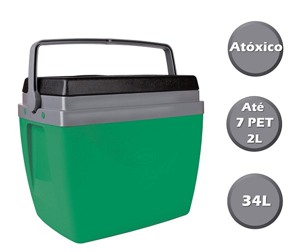 Caixa Térmica Cooler 34L Com Alça Porta Copos Bebidas Alimentos - 25108242 Mor - Verde