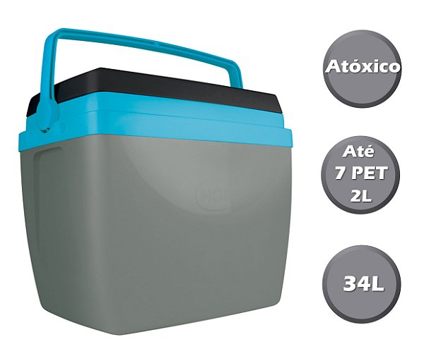 Caixa Térmica Cooler 34L Com Alça Porta Copos Bebidas Alimentos - Mor Cinza