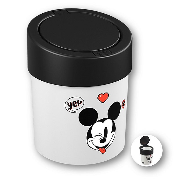 Lixeira 5l Click Press Plástica Cesto Lixo Pia Cozinha Banheiro Mickey Disney - 14007 Coza - Branco