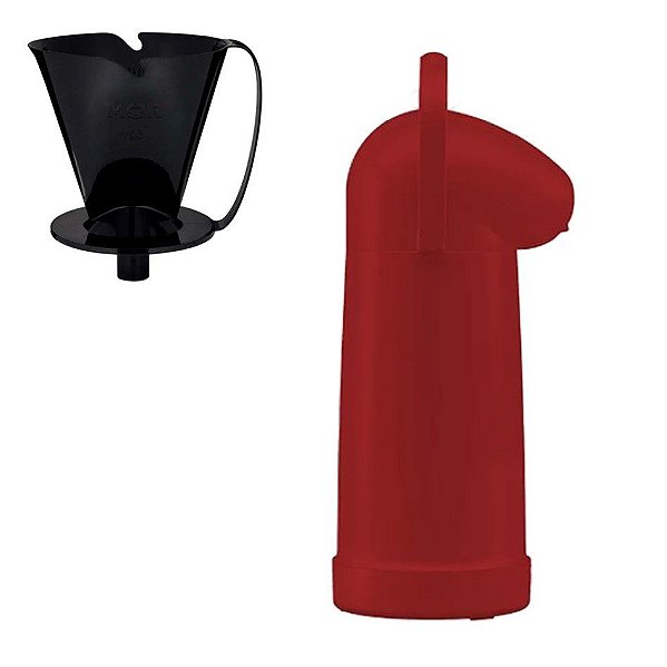 Kit Garrafa Térmica Nobile 1 Litro + Suporte Coador De Café 103 - Mor - Vermelho