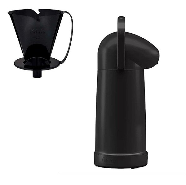 Kit Garrafa Térmica Nobile 1 Litro + Suporte Coador De Café 103 - Mor - Preto