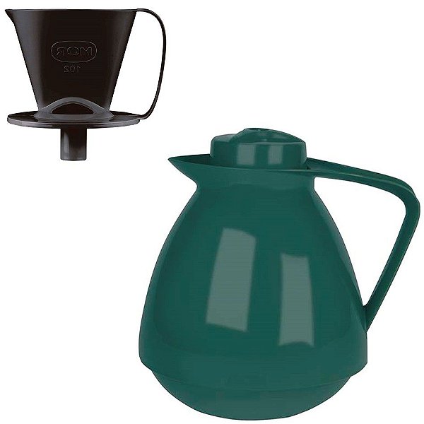 Kit Bule Térmico Amare 650ml + Suporte Coador Café 102 - Mor - Verde escuro