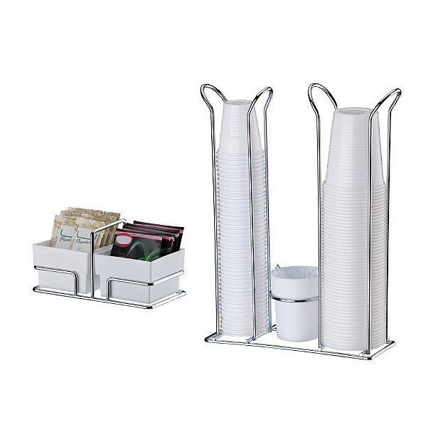 Kit Suporte Porta Copos Duplo + Porta Saches - 1153 Cromado Future - Cromado/Branco