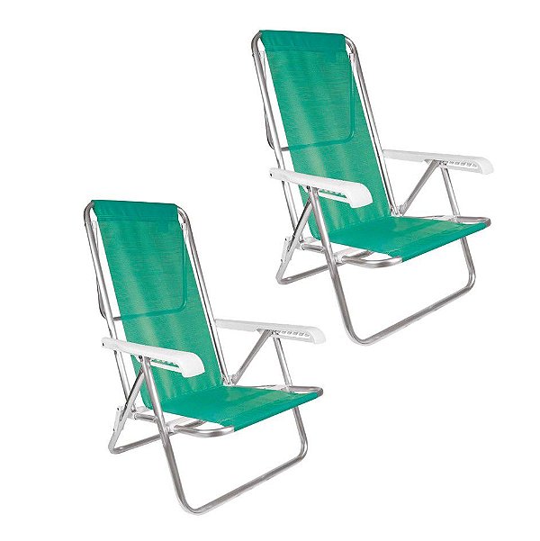 Kit 2 Cadeira De Praia Reclinável 8 Posições  Alumínio Sannet - Mor - Verde