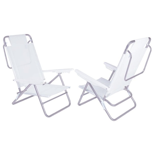 Kit 2 Cadeiras Summer Reclinável 6 pos Alumínio Praia Piscina Camping - Mor - Branco