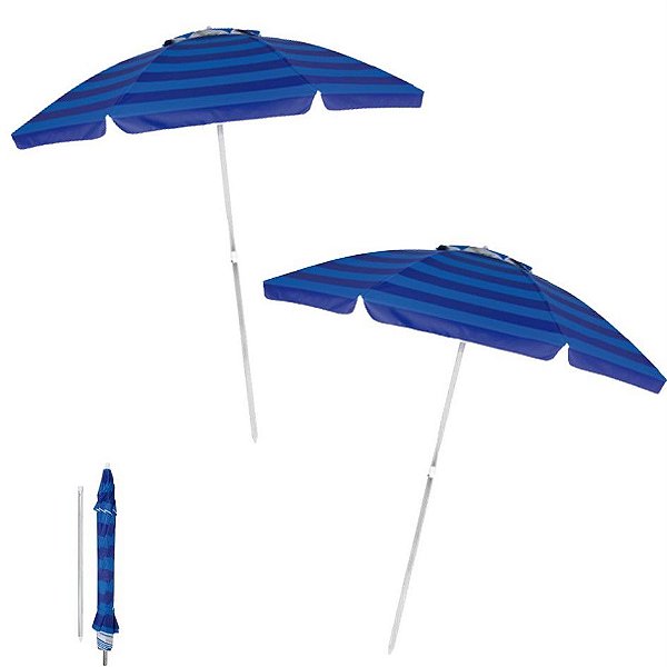 Kit 2 Guarda Sol Alumínio Articulado 2,4m Grande Piscina Praia Jardim - Mor - Azul