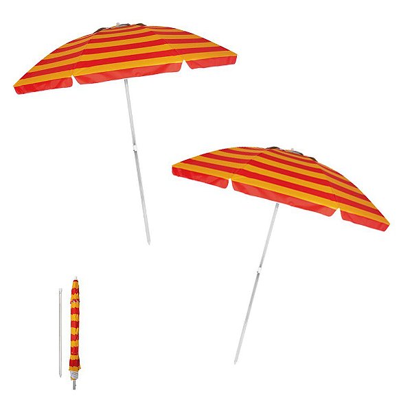 Kit 2 Guarda Sol Alumínio Articulado 2,4m Grande Piscina Praia Jardim - Mor - Vermelho