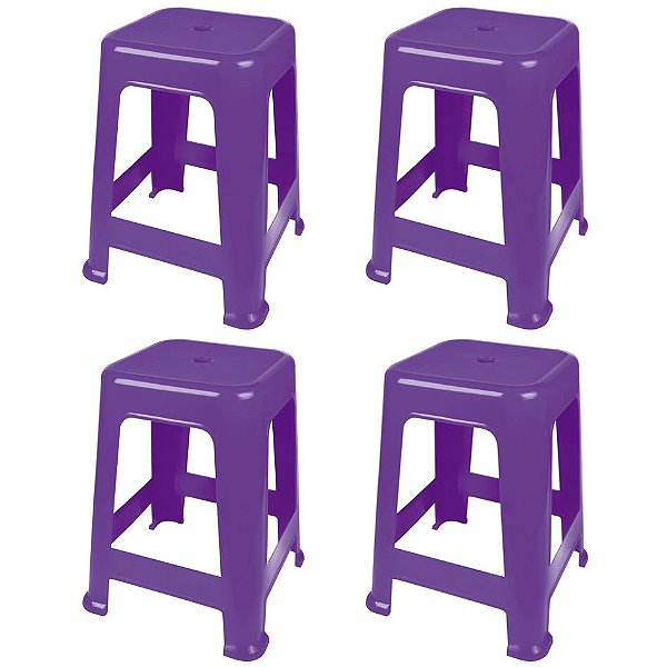 Kit 4 Banqueta Bela Vista Plástico Suporta Até 120 Kg Empilhável Restaurante Cozinha Jardim - Mor - Violeta