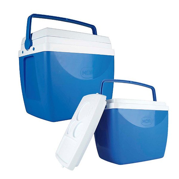 Kit Caixa Térmica 34 + 18 Litros Cooler Alça Porta Copos Bebidas - Mor - Azul