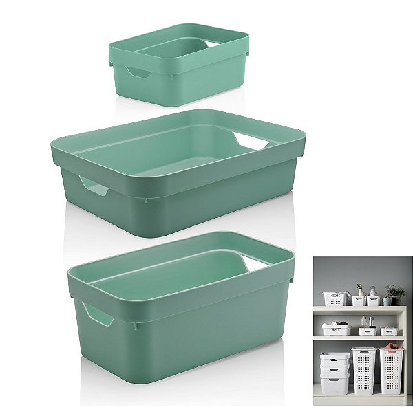 Kit 3 Caixa Organizadora Cube Cesto Armário Roupa Closet - KTE 005 Ou - Verde Menta