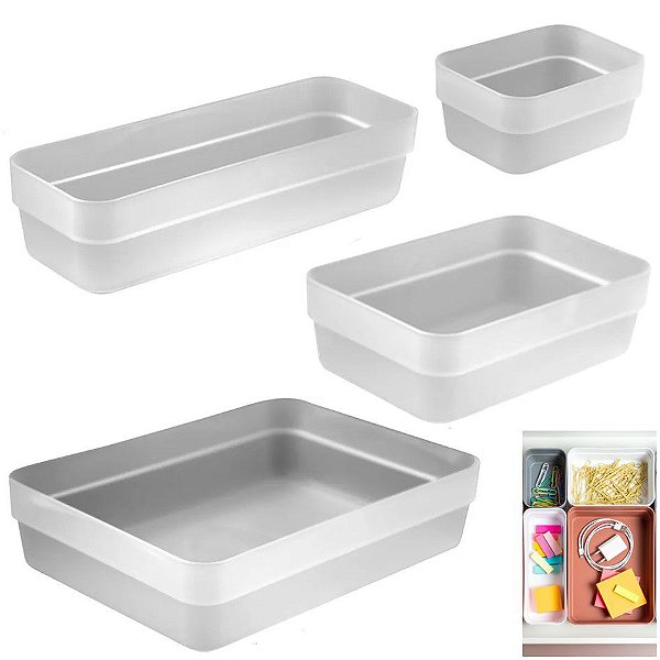 Kit 4 Organizador De Gavetas Plástico Cozinha Quarto Multiuso Objetos - KTE 001 Ou - Natural