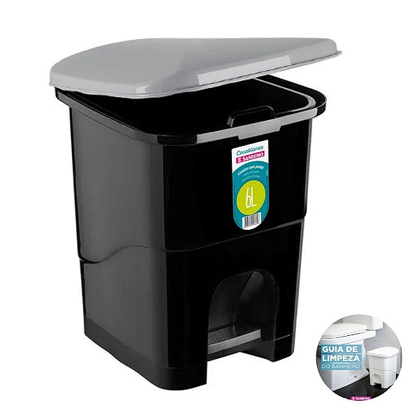Lixeira 6 Litros Plástica Com Pedal Cesto Lixo Escritório Banheiro Cozinha - 272 Sanremo - Preto