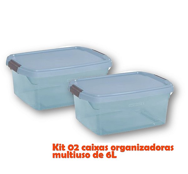 Kit 2 Caixa Organizadora 6l Multiuso Porta Utensílios Esmalte Toalha Objetos - Sanremo - Azul