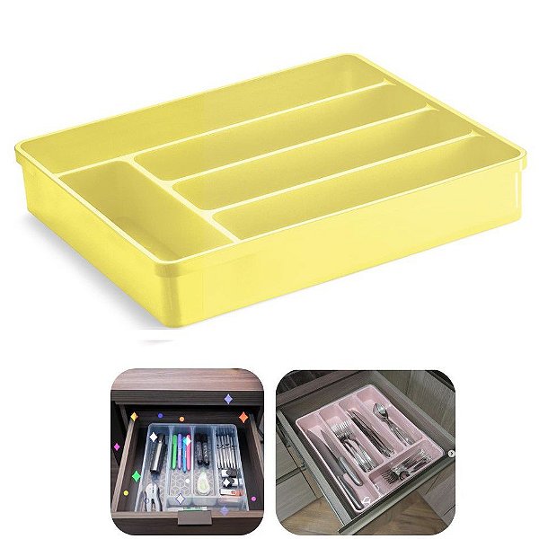 Organizador De Gaveta Divisor Porta Talheres Utensílios Cozinha - UZ366 Uz - Amarelo