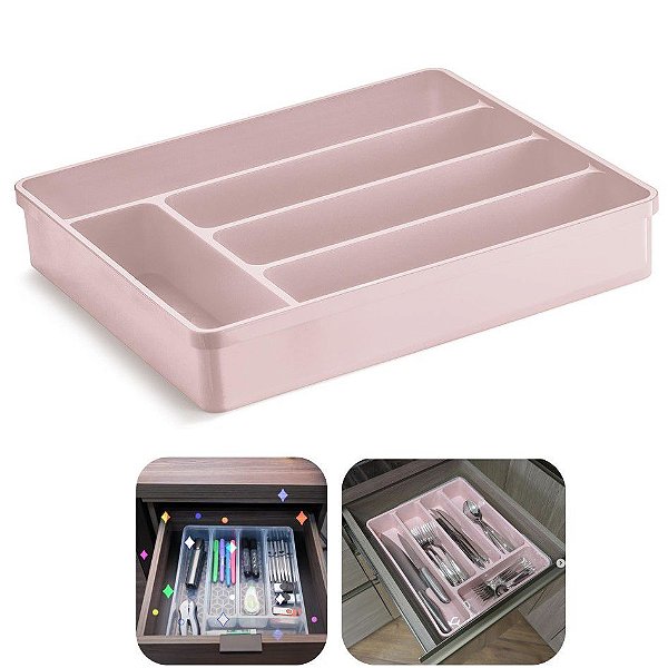 Organizador De Gaveta Divisor Porta Talheres Utensílios Cozinha - UZ366 Uz - Rosa