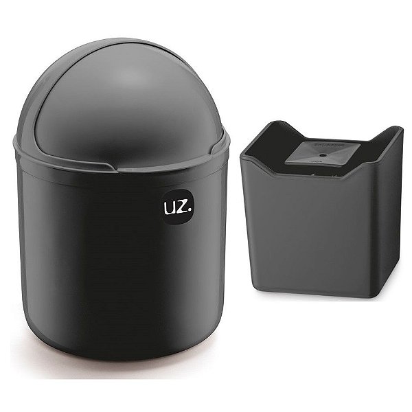 Kit Cozinha Lixeira 4L Tampa Capacete + Dispenser Pia Porta Detergente Premium - Uz - Preto