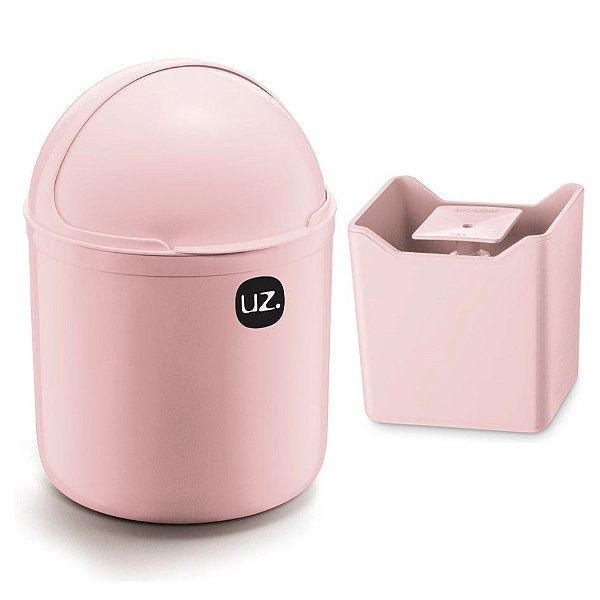Kit Cozinha Lixeira 4L Tampa Capacete + Dispenser Pia Porta Detergente Premium - Uz - Rosa