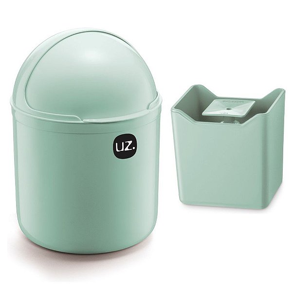 Kit Cozinha Lixeira 4L Tampa Capacete + Dispenser Pia Porta Detergente Premium - Uz - Verde Menta