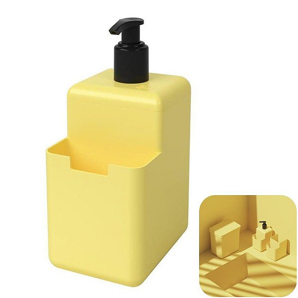 Dispenser Porta Detergente Líquido Esponja Organizador Cozinha Single - 17008 Coza - Amarelo