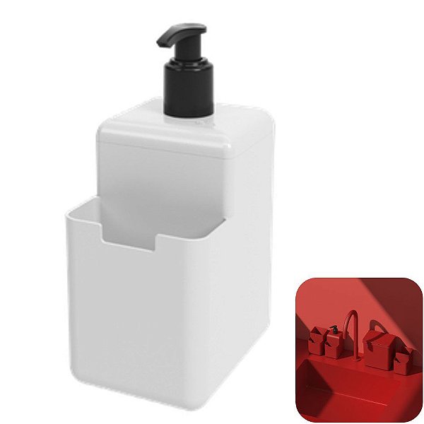 Dispenser Porta Detergente Líquido Esponja Organizador Cozinha Single - 17008 Coza - Branco