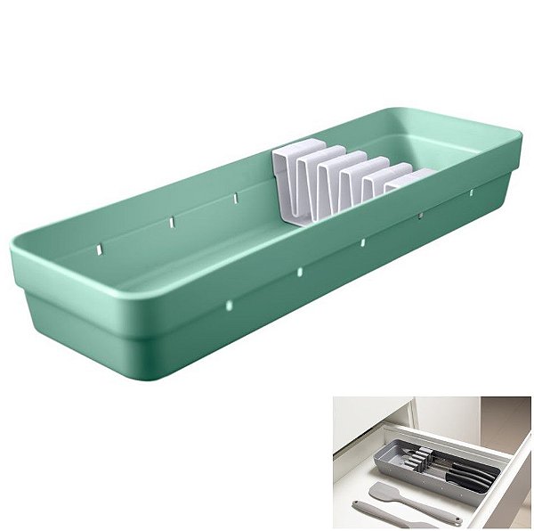 Organizador De Gaveta Suporte Porta Facas Talheres Logic - OL 800 Ou - Verde Menta