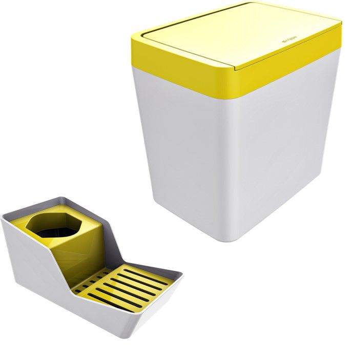 Kit Organizador De Pia Esponja Detergente + Lixeira 5 Litros - Branco Crippa - Amarelo