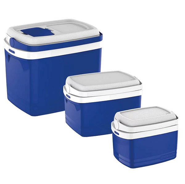 Combo Caixa Térmica 32 - 12 - 5 Litros Cooler Alimentos Bebidas - Soprano - Azul