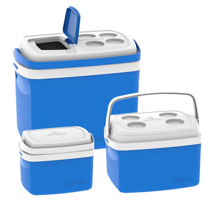 Combo Caixa Térmica 32 - 12 - 5 Litros Cooler Alimentos Bebidas - Soprano - Azul