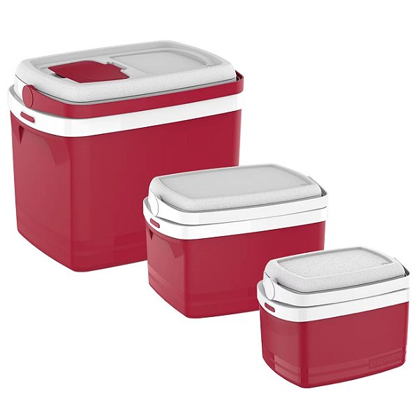 Combo Caixa Térmica 32 - 12 - 5 Litros Cooler Alimentos Bebidas - Soprano - Vermelho