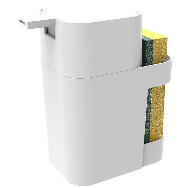 Dispenser Porta Detergente Esponja Sabão Liquido 600ml De Pia Cozinha - Soprano - Branco