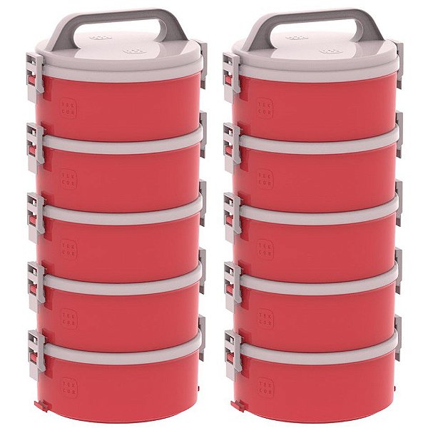 Kit 2 Conjunto 5 Marmitas Térmica Termopratos 1,5l Tekcor - Soprano - Vermelho